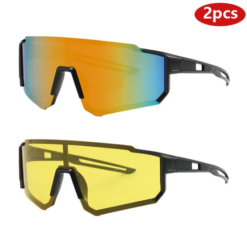 2pcs Fashion Cycling Sunglasses Women Square Large Frame UV400 Protection Outdoor Sports Goggles Simple Design