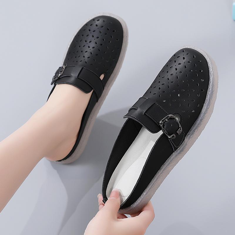 Sandalias de Mujer Casual Zapatillas Blancas Planas Suaves Zapatos de Playa Zuecos de Estudiante Negros Zapatos para Conducir Caminar para Niña