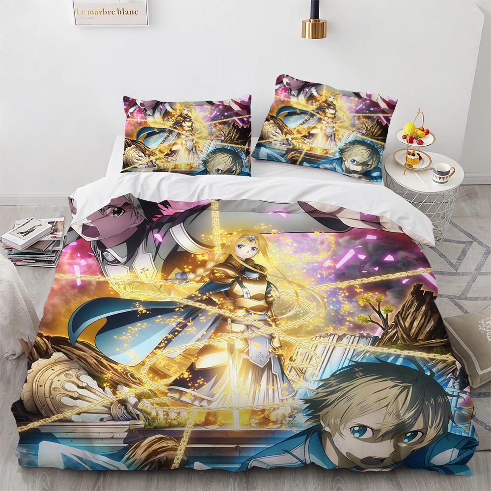 Sword Art Online patalynės komplektas Anime antklodžių užvalkalai Karališkojo, Karalienės, Dvigulio, Vienviečio dydžio Suaugusiems Vaikams Lovos patalynė Vienviečio, Dvigulio dydžio Dekoras Namams