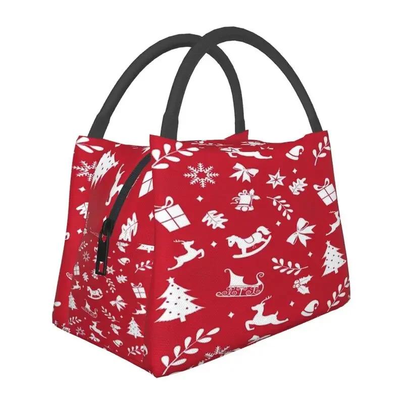 Merry Christmas Snowman Pattern Insulated Lunch Bags for Women Snowflakes Pattern Portable Thermal Cooler Bento Box Work Travel
