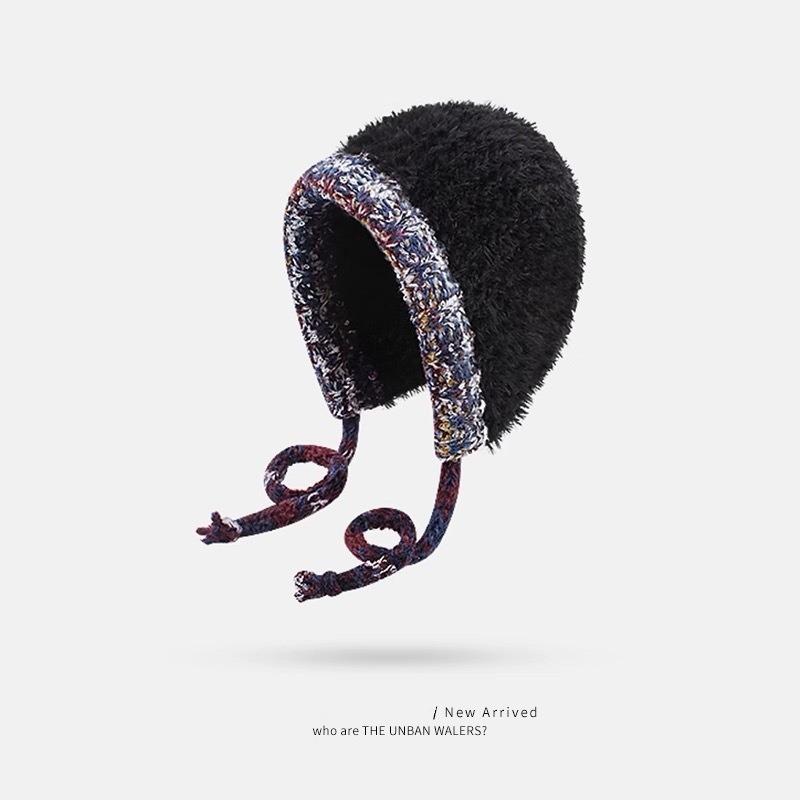 Winter Damen Samt verdickt warm Strickmütze Mongolische Ohrenschützer Wollmütze Großer Kopfumfang