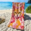 Abstract Fluid Pattern of a Cartoon Cat Polyester Microfiber Beach Towel Highly Absorbent, Suitable for Swimming Beach Outings