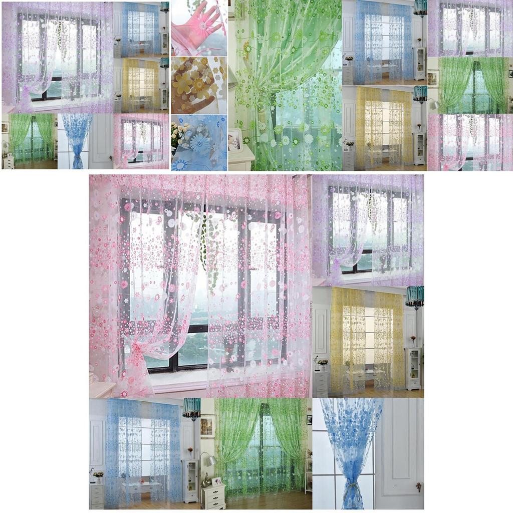 Floral Tulle Curtains Country Style Home Decor Multicolor Print 106/79in Rod Type