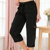 Cropped Pants Adjustable Waist Breathable Women Summer Pants Stretchy Fabric with Pockets Outdoor Travel Mid-calf Length