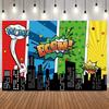 Comic Style City Superhero Photo Backdrop Colorful Buildings Birthday Cake Table Decoration Banner Party Photography Background7