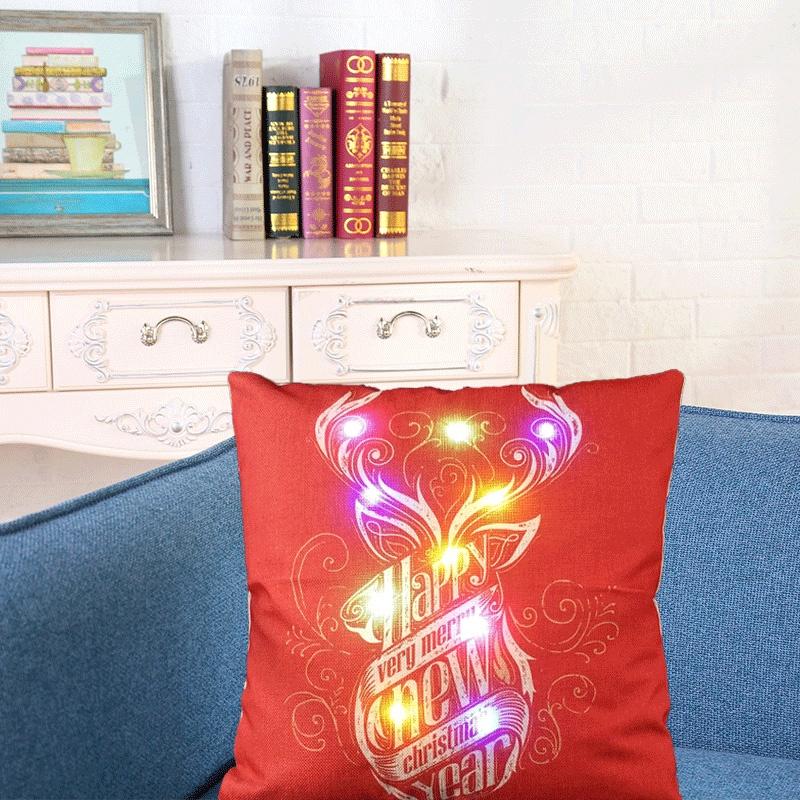 Luxuriöser Weihnachts-LED-Lichter Kissenbezug aus Leinen für festliche Heimdekoration und gemütliches Sofa