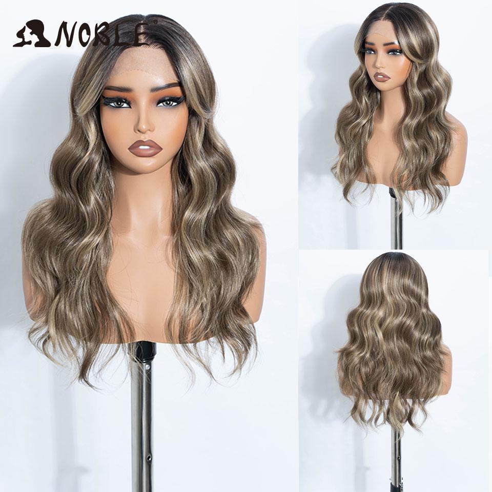 NOBLE Synthetic Lace Front Wig 20 Inch 6X4 Dark Brown Body Wave Natural Hairline Heat Resistant For Brazilian Women Lace Wig