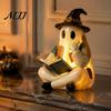Creative Patchwork Ghost Statue Lighted Vintage Ghost, Reading Book Figurine, Halloween Lamp Decor, Collectibles for Party Cute Fall Night Light Home