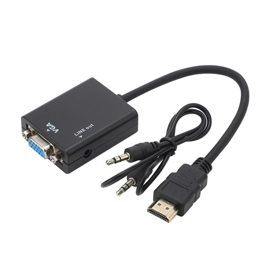 Neuer 1×Schwarzer HDMI zu VGA Konverter Mit 3,5mm Audiokabel Videoausgangsadapter PC DVD