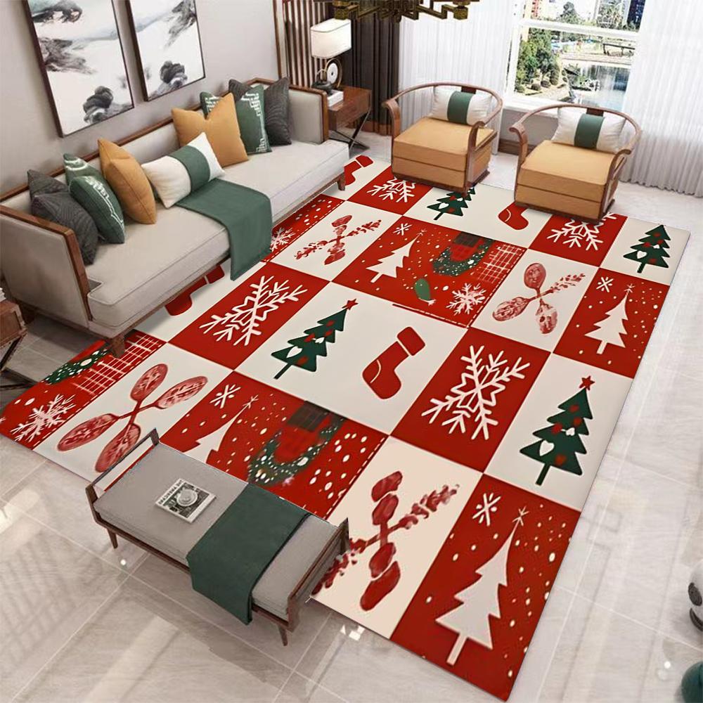 HOT Merry Christmas Carpet Beige Living Rooms Large Area Rug Bedroom Anti Slip Dining Room Carpets Decoration New Year Mat Party