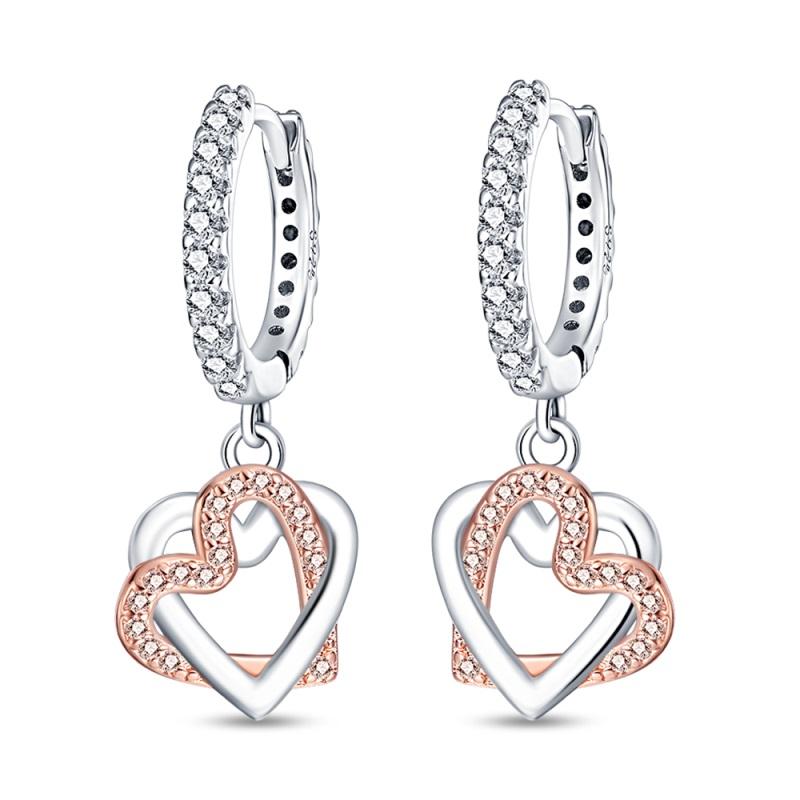 New 925 Silver Pink Heart Shape Women Earrings Brilliant Wedding Engagement Star Earrings Jewelry Gift