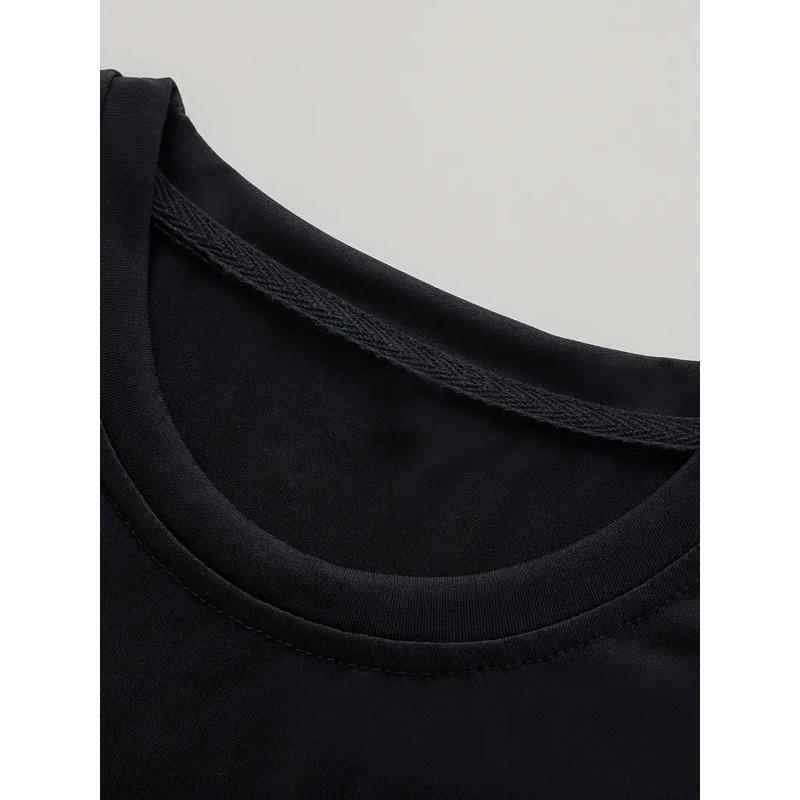 European Sizes Men'S Casual Crew Neck T-Shirt with Black Cat Print,Slight Stretch, Regular Fit, Summer Light Top