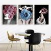 Mooie vrouw met bloem canvas schilderij muurkunst voor woonkamer portret huisdecoratie esthetische ambachten binnen geen lijst