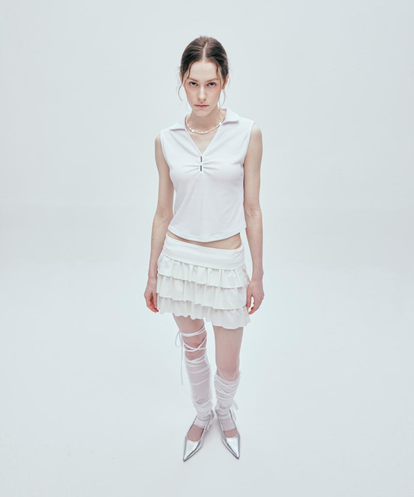 SSY Iron Bar Shirred Collar Sleeveless White