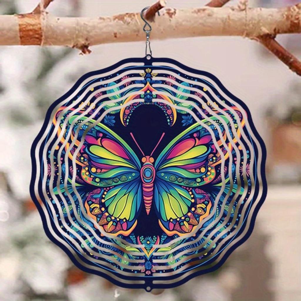 Metal Wind Spinner with 2D Lotus Mandala Design for Outdoor Garden Balcony Yard Decor 360 Degree Rotating Hook Holiday Christmas Gift