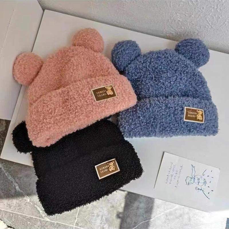 1Pcs Fashion Autumn Winter Women Beanies Caps Warm Cute Bear Ear Hat Casual Couple Knitted Plush Soft