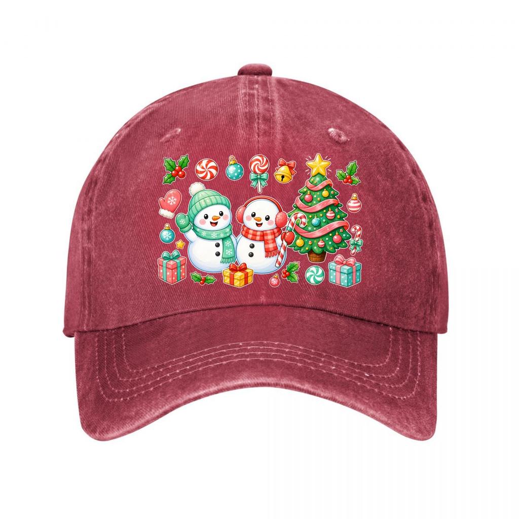 Whimsical Christmas Snow Friends Cel  New Vintage Washed Cotton Baseball Cap Sun Hats