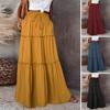 Women High Waist Elastic Waistband Maxi Skirt Solid Color A-Line Solid Color Ruffle Stitching Holiday Party Long Skirt Streetwear