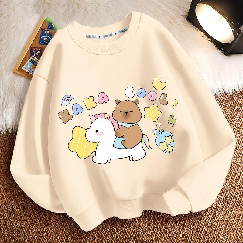 Söt Capybara Lös Sweatshirt för Barn, Rundhalsad Långärmad Ledig Sweatshirt för Pojkar och Flickor på Våren och Hösten