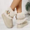 Women's Beaded Furry Snow Boots, Bohemian Roman Winter Boots, Plush Lined Casual Moccasins for Women