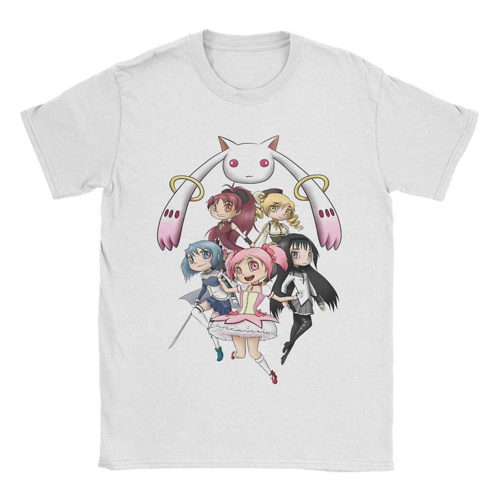 Puella Magi Madoka Magica Qbey Tshirts Men's Cotton Tops Priting Cute Kyubey Anime Round Neck Short Sleeve