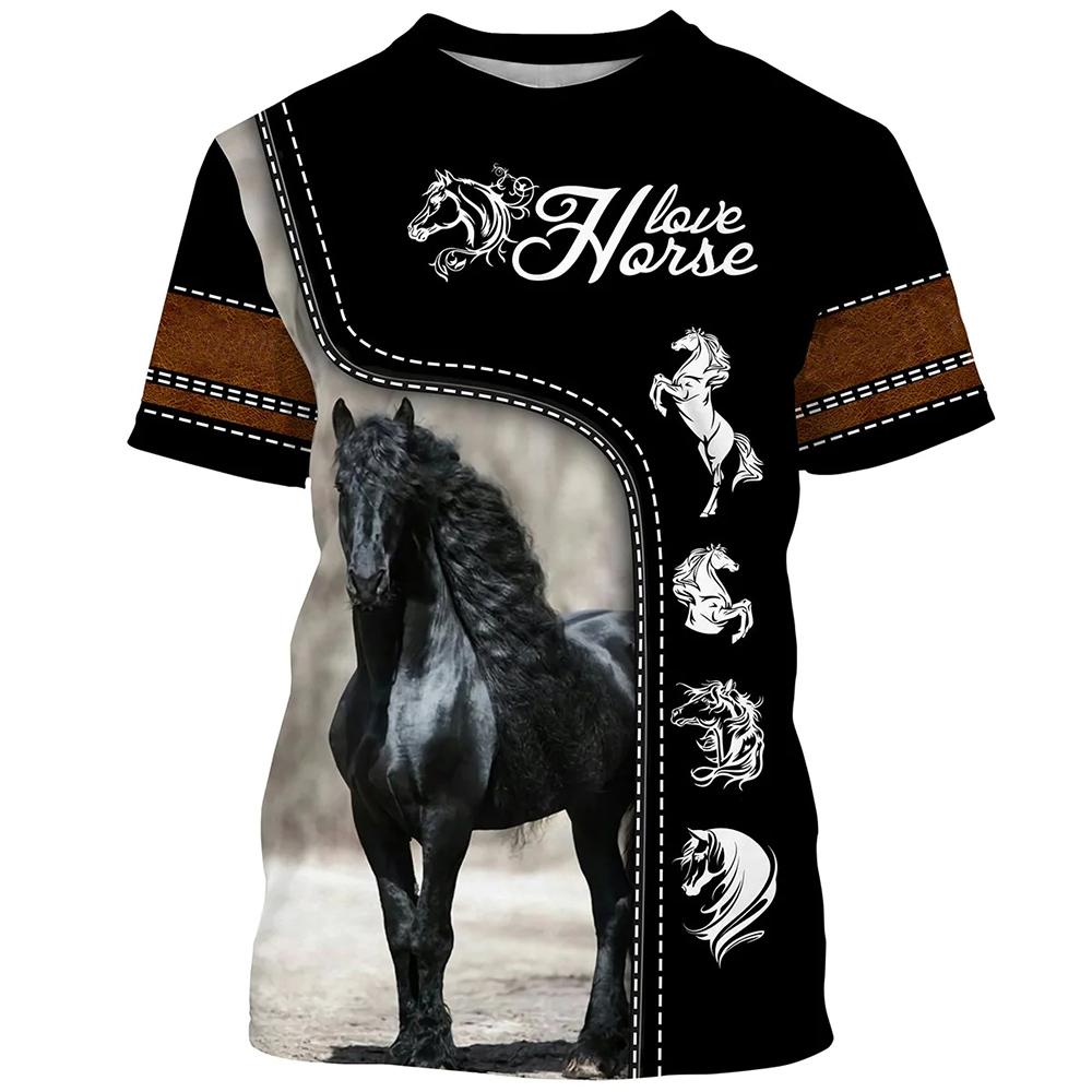 T-shirt à manches courtes pour homme 2024 T-shirt imprimé 3D cheval T-shirt ample à col rond T-shirt décontracté à manches courtes Vêtements pour homme S-5XL