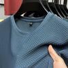 Men's Summer 2025 Bamboo Texture Mesh Ice Silk Short Sleeve T-Shirt Round Neck Trendy Half Sleeve Shirt