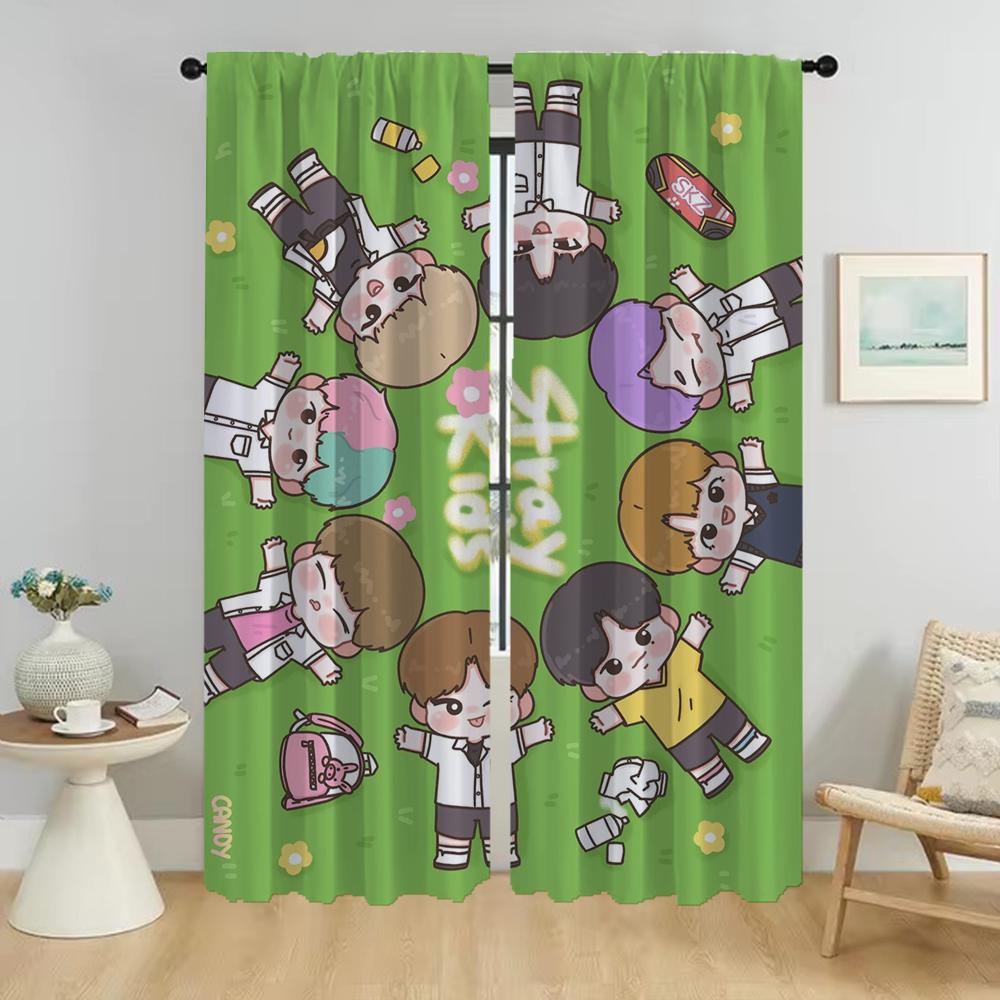 Modern Living Room Curtains 2 Pieces KPOP-straykides Tulle for Bedroom Halloween Decoration Blackout Curtain Shades Partition