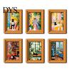 Framed Art Magnets for Housewarming Gifts Cute Cat Magnetic Fridge Magnet, Vintage Wooden Picture Frame, Fun Gift Lovers Renters Scene Decor