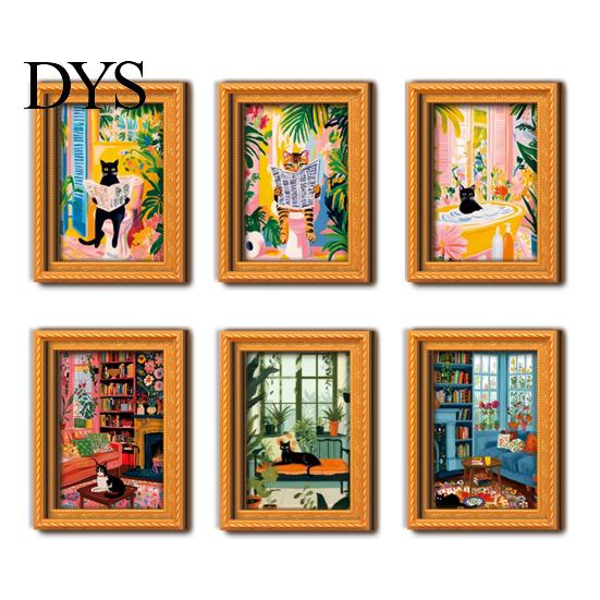 Framed Art Magnets for Housewarming Gifts Cute Cat Magnetic Fridge Magnet, Vintage Wooden Picture Frame, Fun Gift Lovers Renters Scene Decor