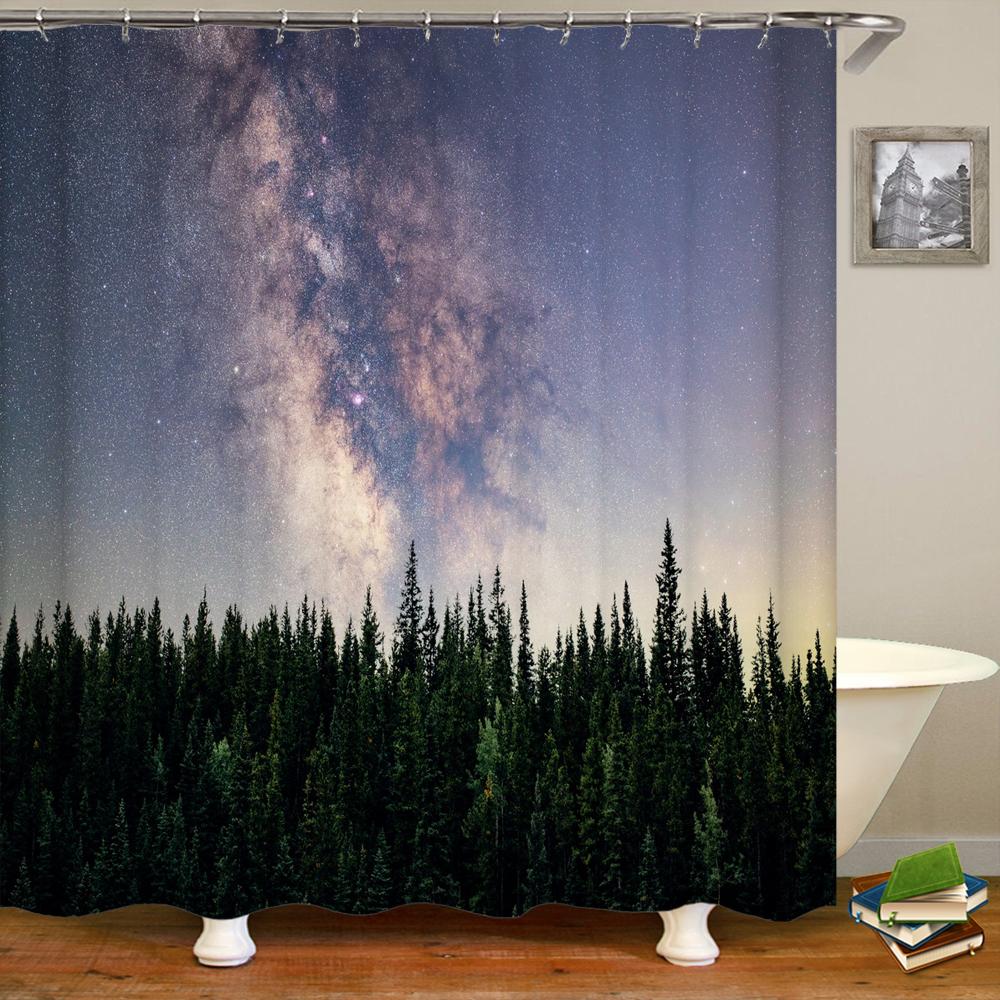 Earth Universe Starry Sky Shower Curtain Bathroom Decoration Waterproof Polyester Cloth Landscape Night Shower Curtains Set Mat
