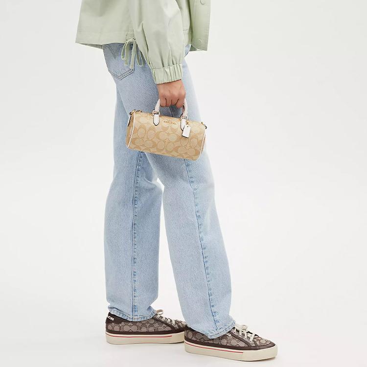 Coach Lacey Canvas With Leather Boston Bag, Handbag, Shoulder Bag, Crossbody Bag Small Womens Khaki