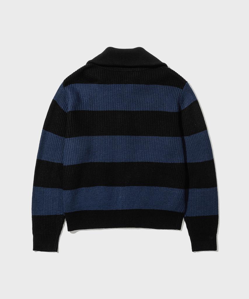 INTEMPOMOOD Block Color Zip-Up Knit_Blue & Black