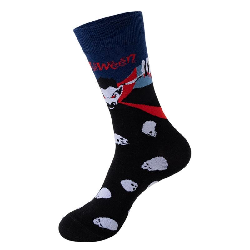 1 Pair Halloween Socks Trend Medium Tube Women Men Socks Skull Head Vampire Pumpkin Bats Funny Calf Length Socks