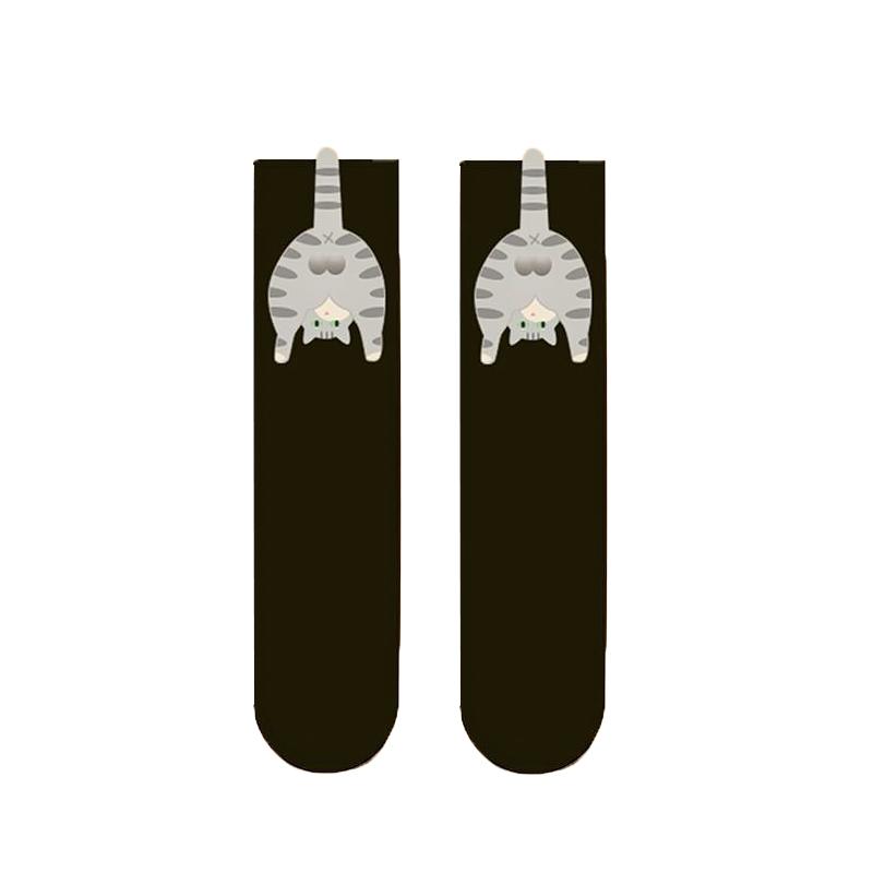 1 Pair Mid-Length Socks Creative Cat Egg Design Funny 3D Pattern Breathable Clothing Accessories Cute Socks Comfortable One Size