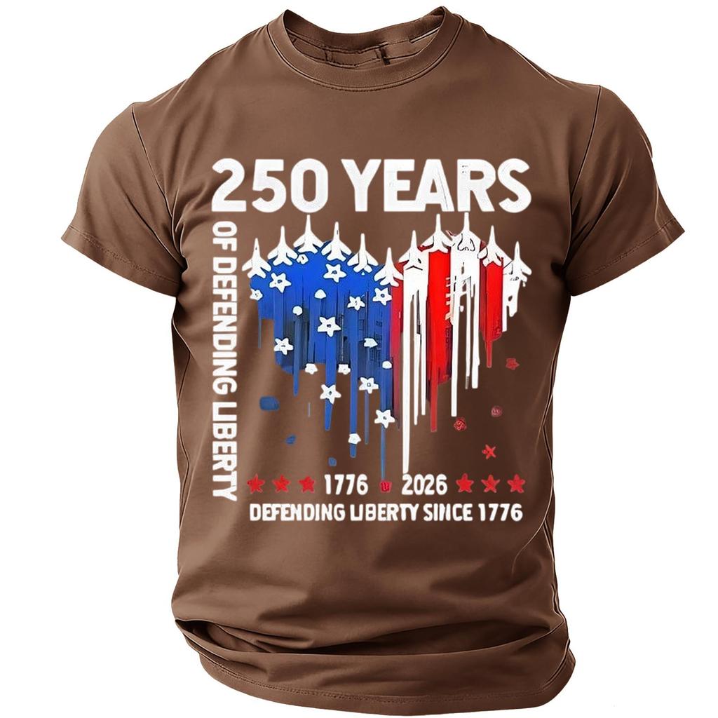 Men's Crew Neck Short Sleeve T-Shirt 250 Years of Defending Printed Graphic Casual Loose Fit Top 1776 to 2026