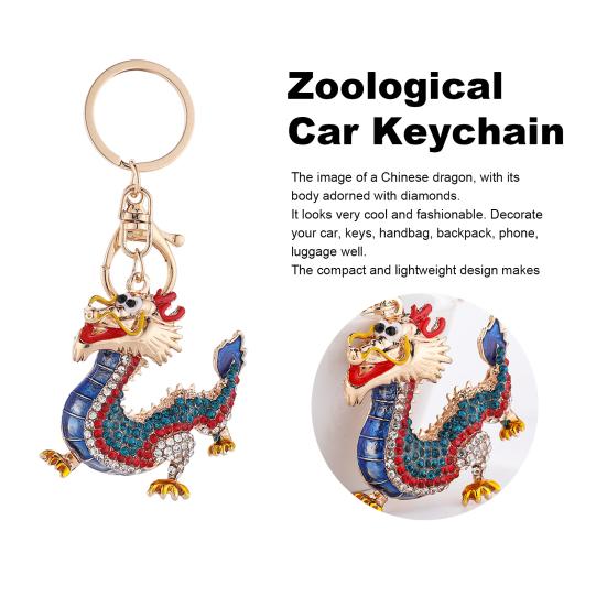Zinklegierungs-Drachen-Schlüsselanhänger mit Strass-Inlay, hübscher glücklicher chinesischer Drache zum Aufhängen, Ornament, 3D-Cartoon, 2024, Jahr des Drachen-Anhängers, Geburtstag
