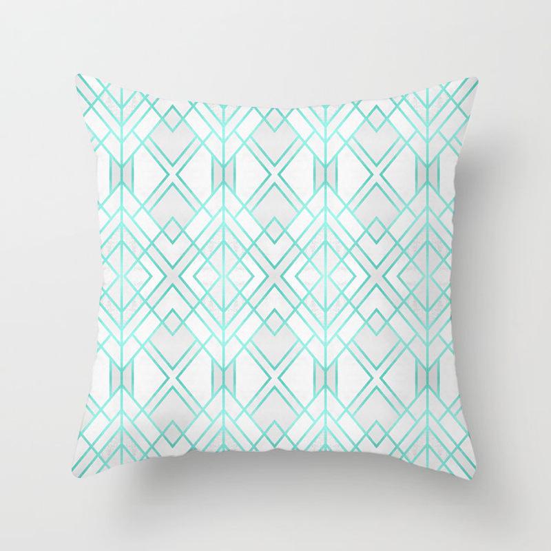 45X45Cm Light Blue Green Mint Cushion Cover Modern Geometric Print Boho Decorative Pillow Sofa Throw