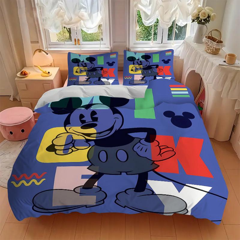 3pcs Happy Mickey Mouse Bedding Set Includes 1 Quilt Cover and 2 Pillowcases, Comfortable Bedding W060