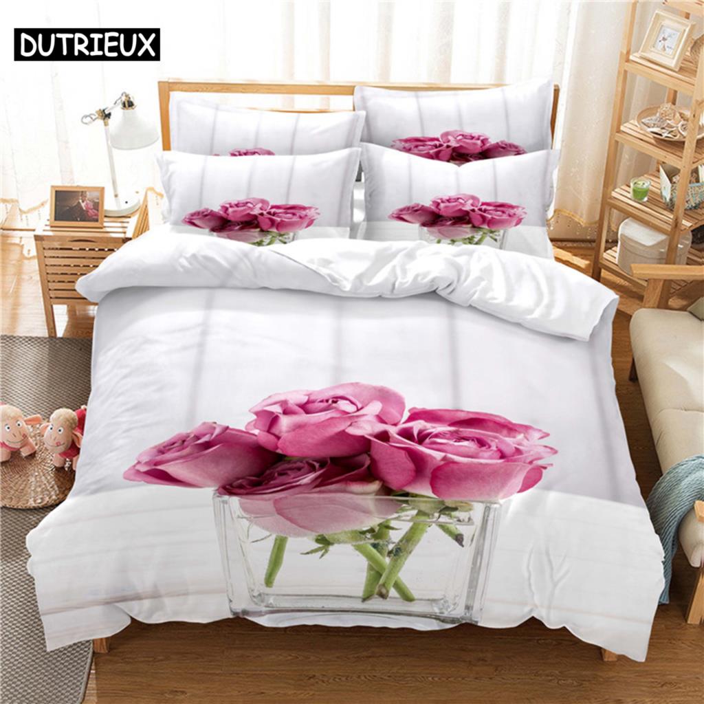 Prachtige Bloemen Beddengoedset Dekbedovertrekset 3d Beddengoed Digitale Print Bedlinnen Queen Size Beddengoedset Modeontwerp