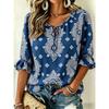 Women's Light Blue Paisley Print Tie Front Blouse, Casual Loose Top for Spring Summer Daily Wear
