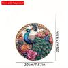 2D Düz 20cm 1 adet Eşsiz Tavus Kuşu Taç Yuvarlak Ahşap Duvar Asılı Dekor - Güzel Tavus Kuşu ve Çiçekler Ahşap Kolye Muhteşem retro tarz Ev Dekorasyonu
