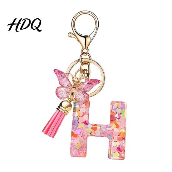 Compact Keychain Pink Series Pendant Sequins Heart Initial Letter Charm Key Chain