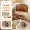 Adjustable Swivel Makeup Stool with Backrest - Cream Bedroom Dressing Table Chair On Rollers