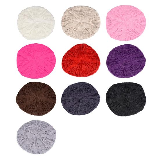Damen Herbst-/Wintermütze, Strickmütze, einfarbig, elastisch, gedrehte Textur, hält warm, Baskenmütze, Foto-Requisite, Kappe für Outdoor-Aktivitäten, Reisen, Radfahren
