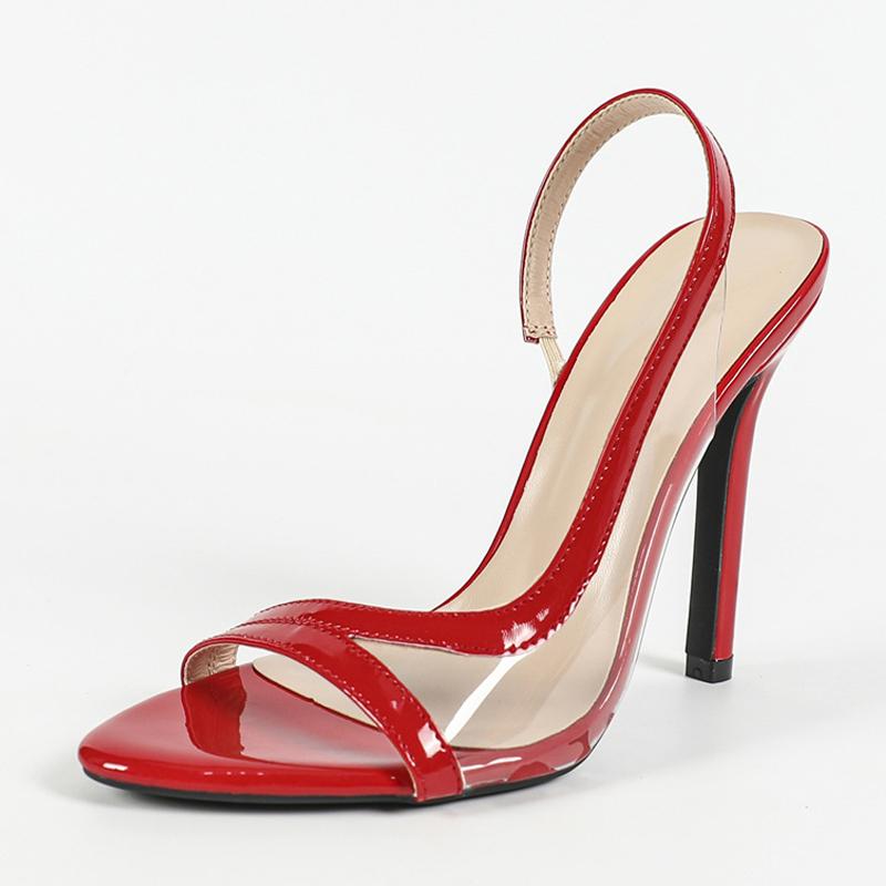 Summer Fashion Shallow Open Toe PVC Transparent Back Strap Sandals Women Red High Heels Wedding Prom Shoes Zapatos Mujer