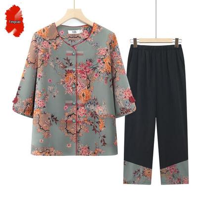 Elderly Women's Summer Mid-Sleeve Cardigan Top