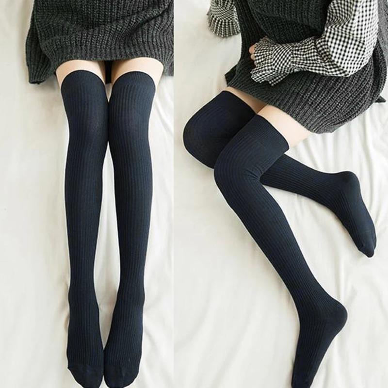 Women'S Winter High Stockings Warm Over Knee Soft Wool Stockings Cotton Striped Long Socks Thigh Stocking Lolita Thick Warm Sock