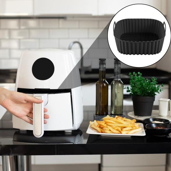 Silikon Air Fryer kurv Skuff Firkantet gjenbrukbar silikongryte for 7QT Air Fryer BPA-fri Steamer Ovn Liner Easy Clean Air Fryer tilbehør med håndtak