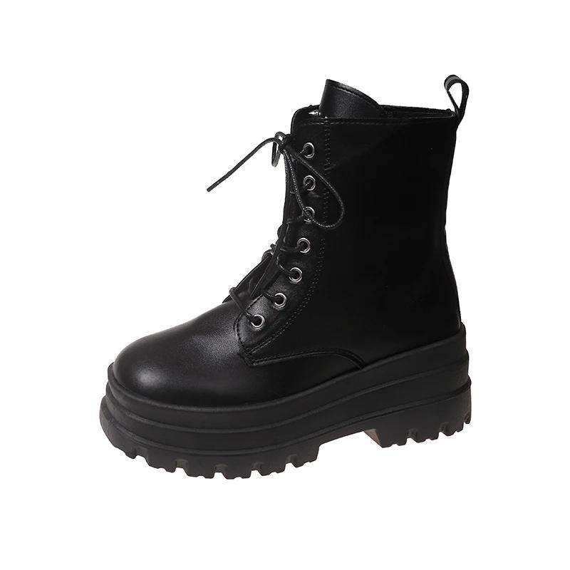 Fashion Gothic Chunky Platform Motorcycle Boots Women Autumn Winter Punk Combat Boots Woman Thick Bottom PU Leather Ankle Botas Mujer